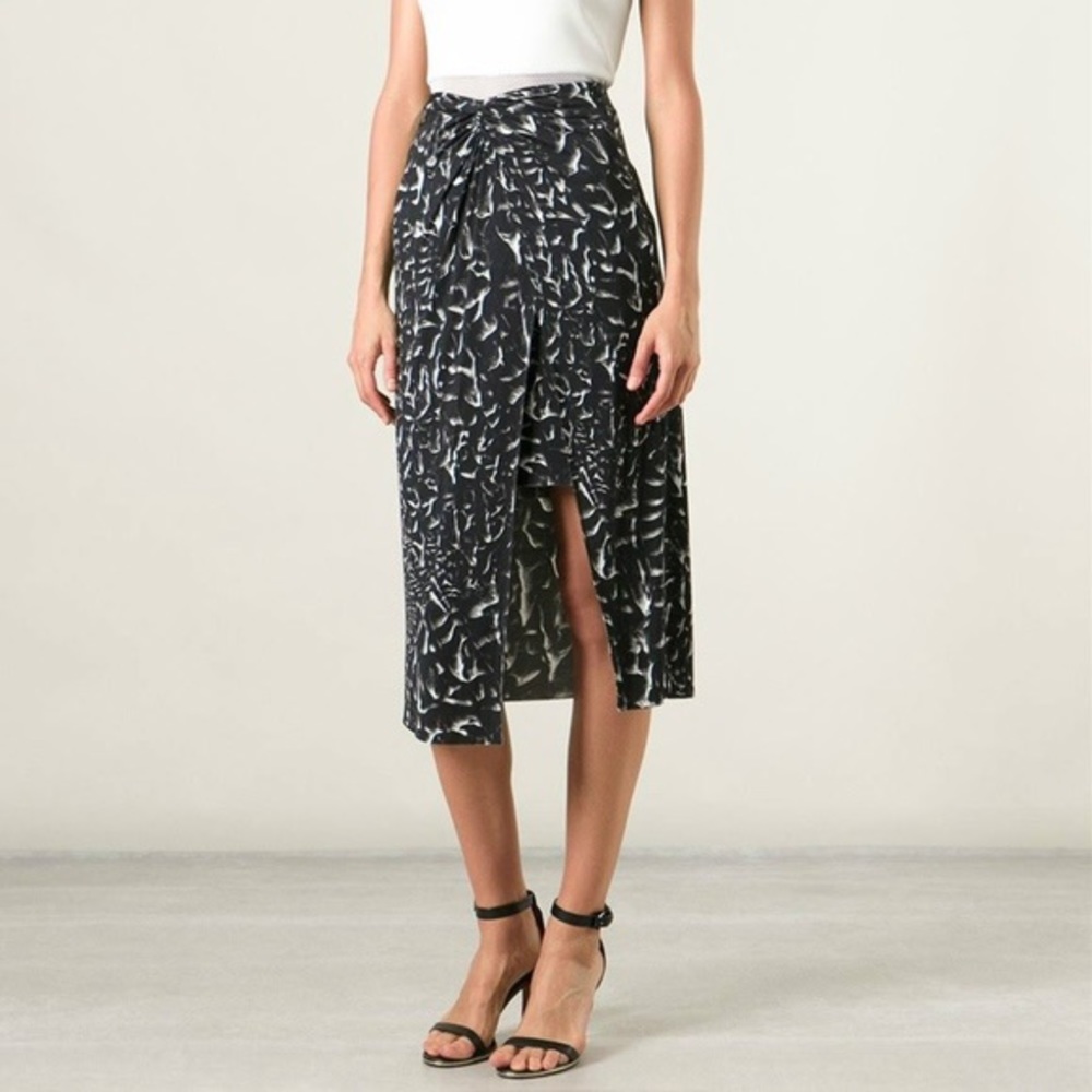 Helmut Lang Strata-Print Asymmetric Wrap Midi Skir